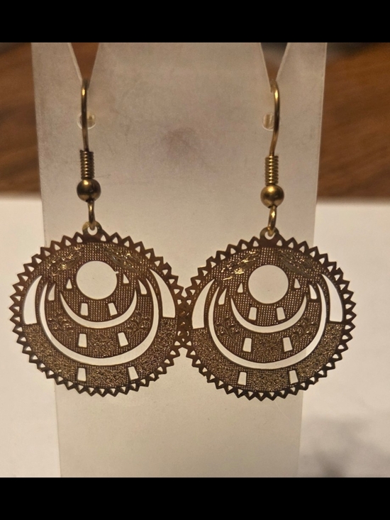 corgipartyjewelry Jewelry - Gold-Tone Filigree Crescent Circle Drop Earrings-handmade